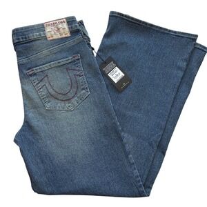 NWT True Religion Bobbi Low Snug Baggy wide leg Jeans Women 30x33 Y2K Red Stitch